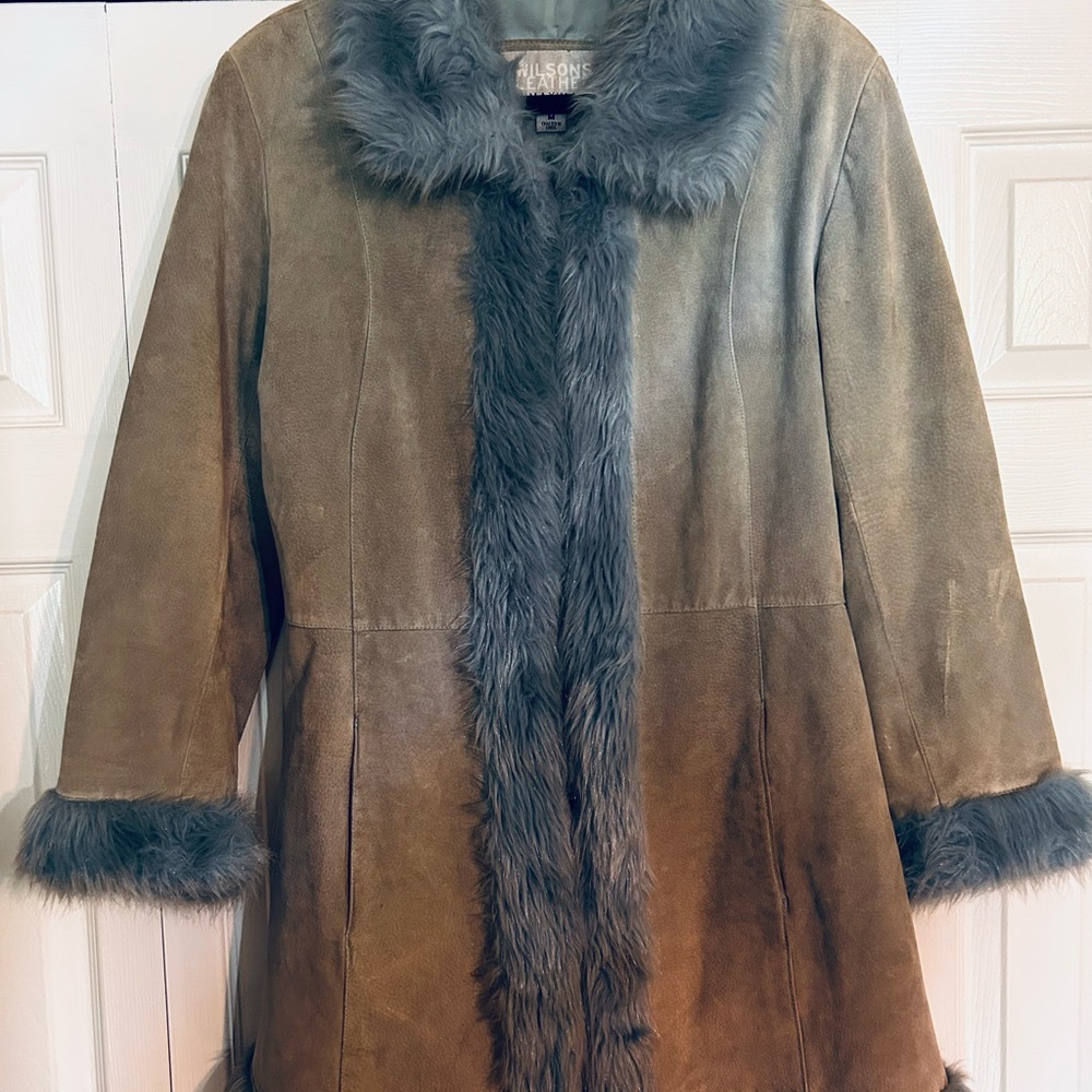 Wilsons Leather Maxima vintage Blue suede with Faux Fur coat